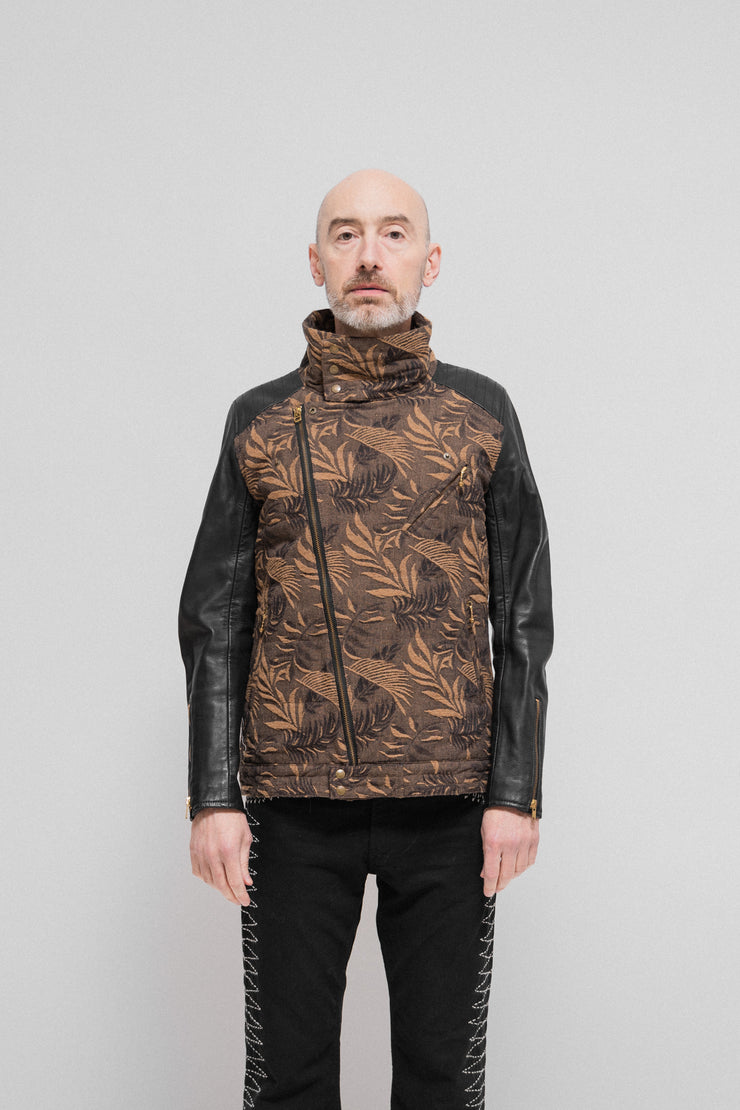 BLACKMEANS - Patterned leather jacket with wool parts