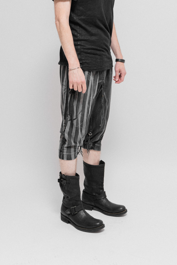 KMRII - Patterned cotton shorts with leather details