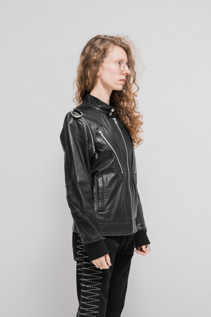 UNDERCOVER - FW07 Leather jacket with front zippers and removable sleeves