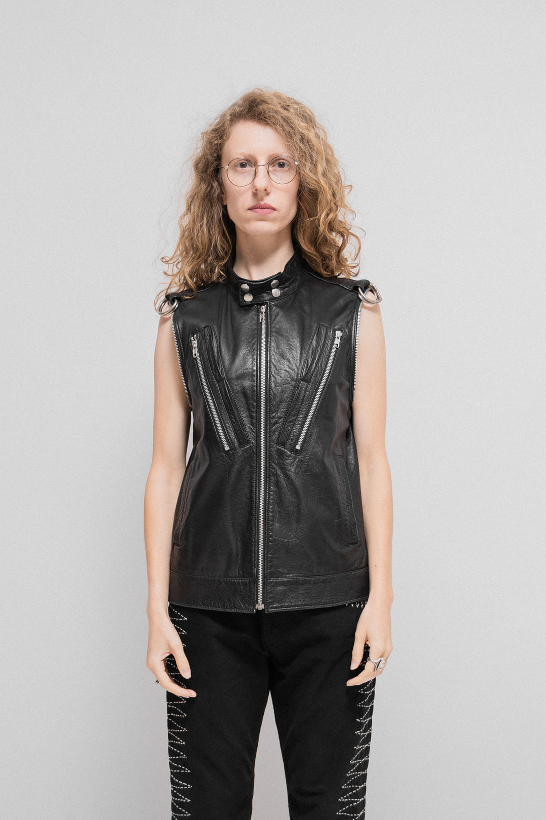 UNDERCOVER - FW07 Leather jacket with front zippers and removable