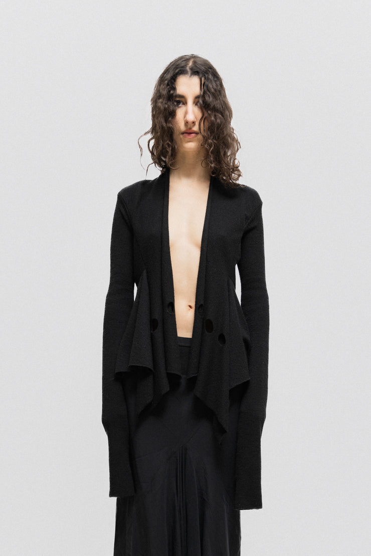 RICK OWENS - SS06 "TUNGSTEN" Wool cardigan with circle cutouts