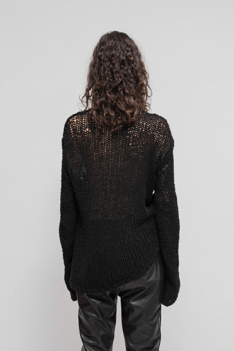 ANN DEMEULEMEESTER - SS03 Cotton net sweater with distressing and