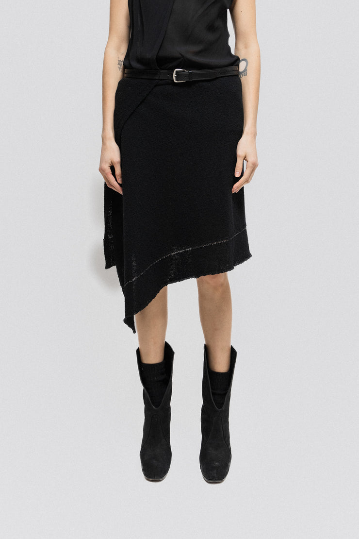 ANN DEMEULEMEESTER - FW97 Merino wool wrap up skirt with a belted waist