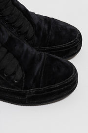 ANN DEMEULEMEESTER - High top velvet sneakers with front double lacing