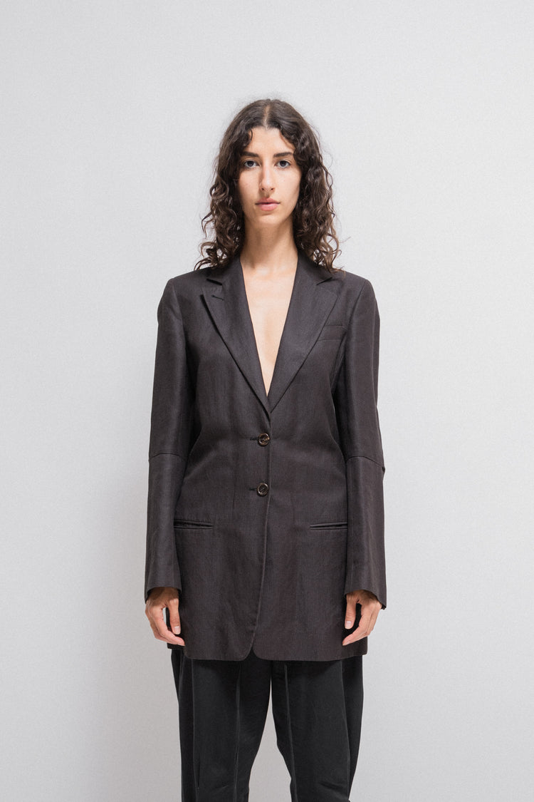 ANN DEMEULEMEESTER - FW00 Long striped jacket with straps