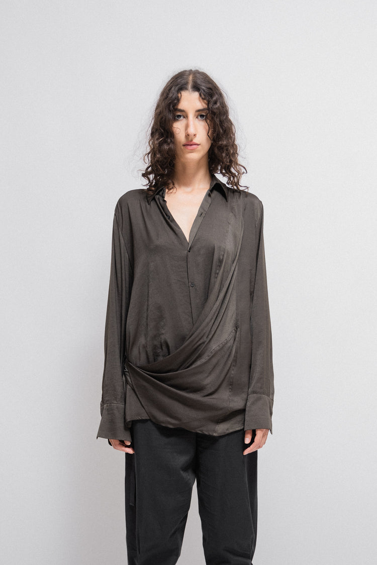 A.F VANDEVORST - Khaki button up shirt with a front drape (early
