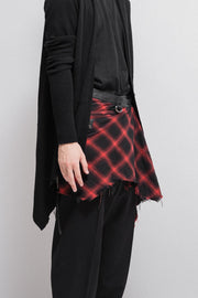 KMRII - Plaid wrap up skirt with leather details