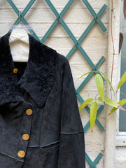 (New Arrival) VIVIENNE WESTWOOD RED LABEL - FW02 Asymmetric leather shearling jacket with orb buttons