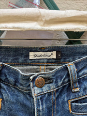 (New Arrival) UNDERCOVER - FW04 « But Beautiful » Ripped jeans with lace print detail (runway)