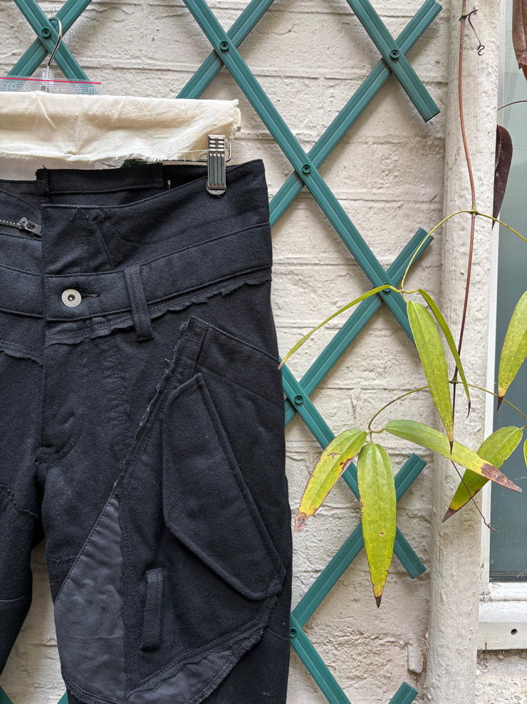 (New Arrival) JUNYA WATANABE - FW06 Reworked patchwork wool pants with leg straps and waist zipper (runway)