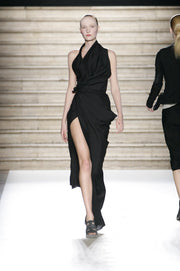 (New arrival) RICK OWENS - SS06 « TUNGSTEN » Cotton draped maxi dress with silk lapels (runway)