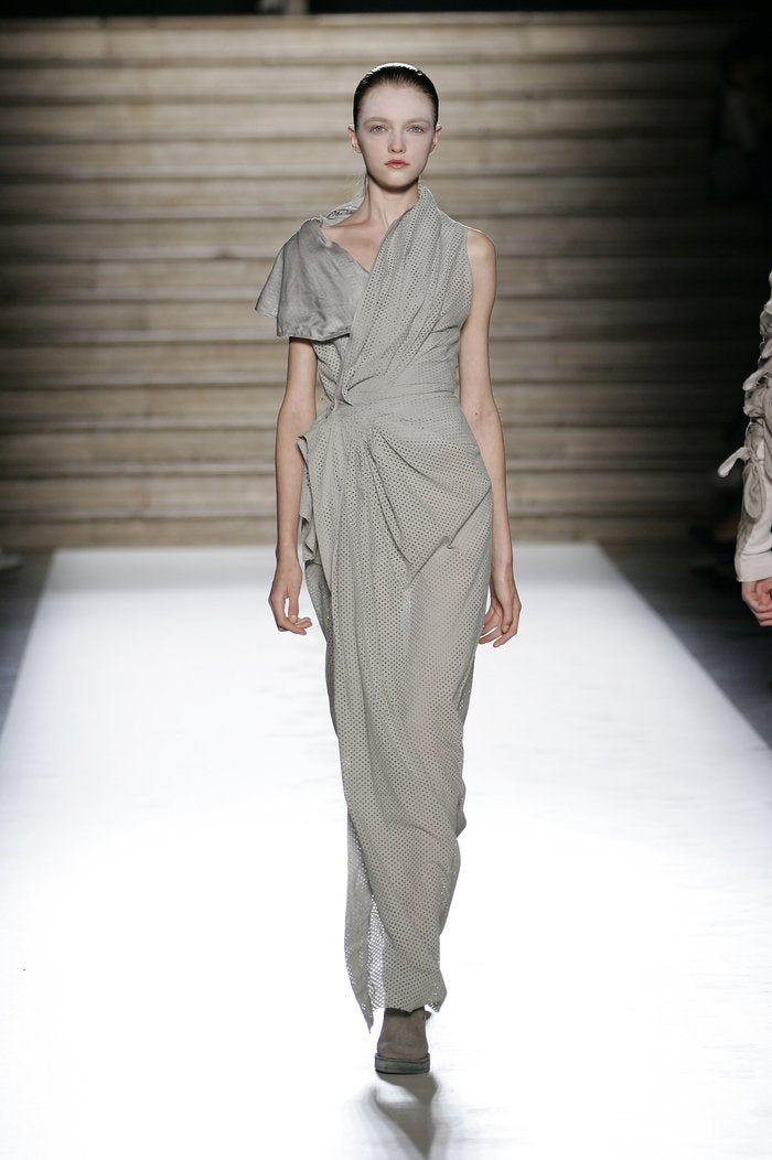 RICK OWENS - SS06 "TUNGSTEN" Silk and cotton long wrap draped milk dress