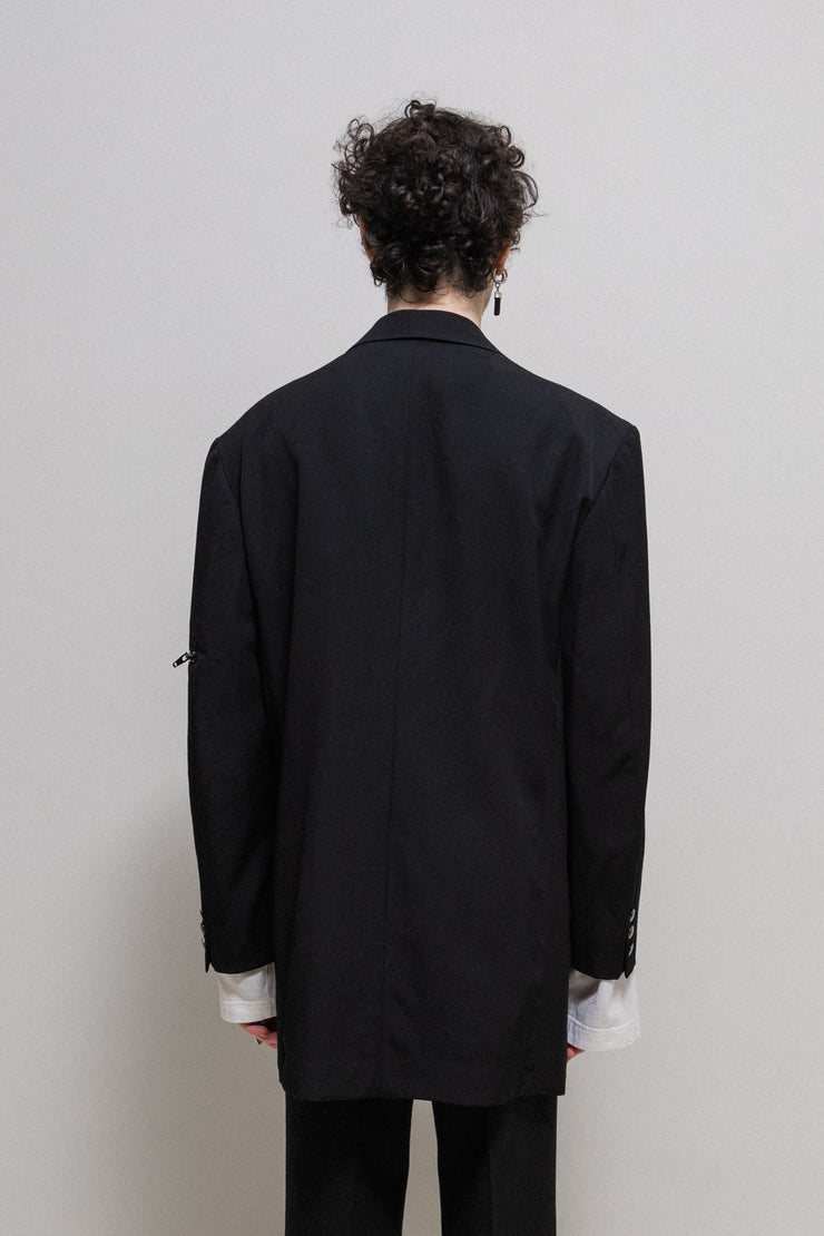 YOHJI YAMAMOTO POUR HOMME - SS06 Gabardine wool jacket with mirror buttons and zipper cutouts