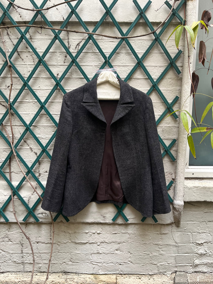 (New Arrival) YOHJI YAMAMOTO - FW98 Wool + linen open jacket with lapel slits (runway)