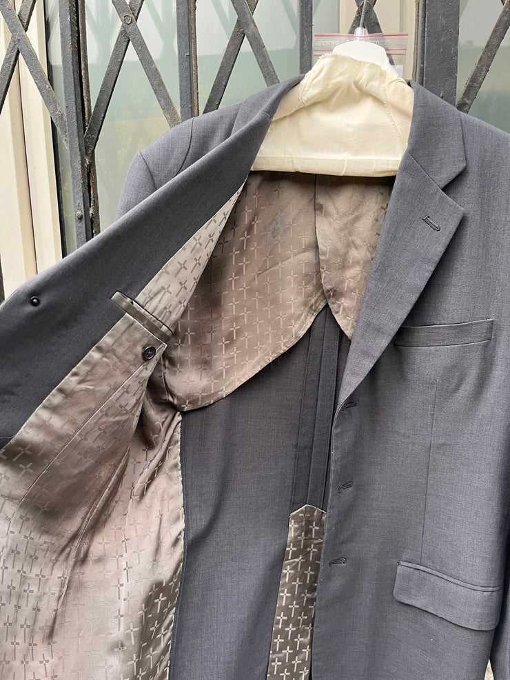 (New Arrival) UNDERCOVER - SS99 « Relief » Grey costume jacket with cross pattern lining