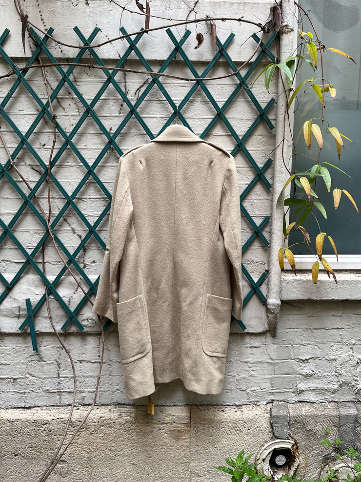 (New Arrival) ANN DEMEULEMEESTER - FW02 Fleece wool coat with leather straps closure