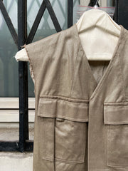 (New Arrival) RICK OWENS - SS04 "CITROEN" Golden cotton military vest with silk draped back (runway)