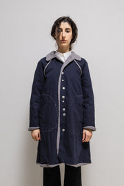 UNDERCOVER - FW04 "But Beautiful" Fleece lined cotton plush coat with buttoning detail and stitching + pattern lining