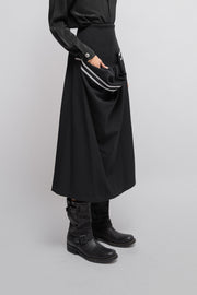YOHJI YAMAMOTO - FW01 Two stripes wool skirt with a front volume