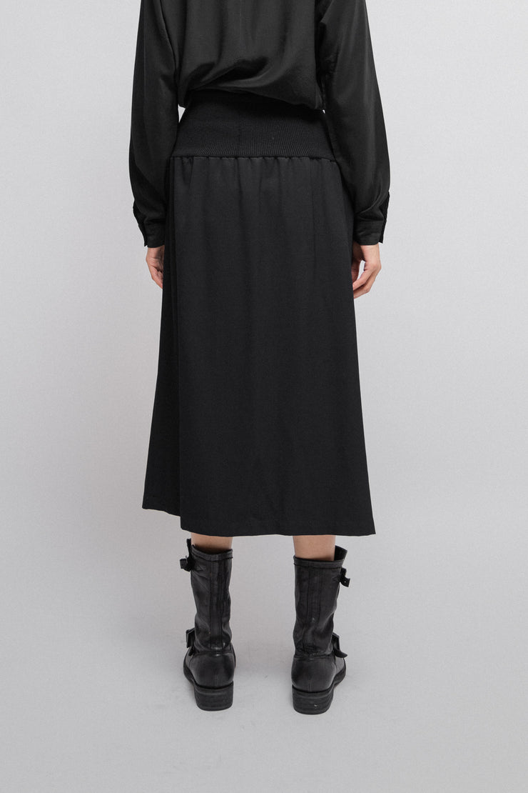 YOHJI YAMAMOTO - FW01 Two stripes wool skirt with a front volume