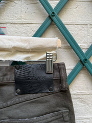 (New Arrival) ISAMU KATAYAMA BACKLASH - Crashed denim pants with leather details