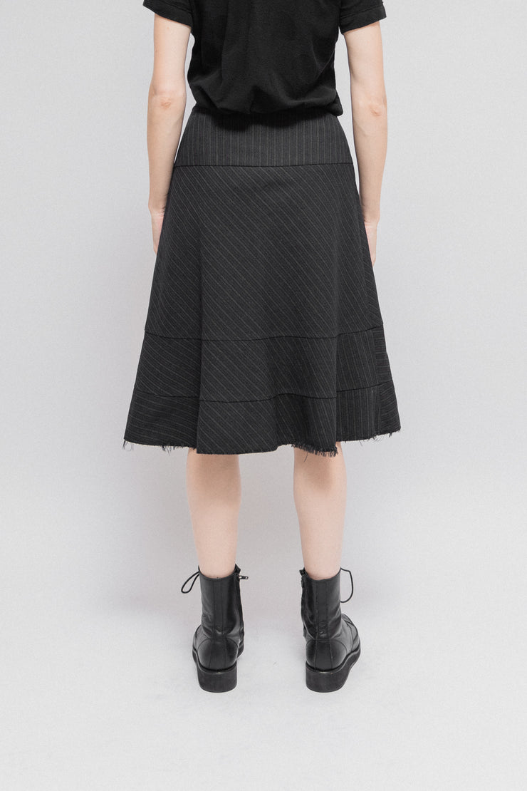 JUNYA WATANABE - FW05 Wool striped skirt with frayed edges