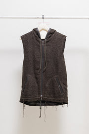 ISAMU KATAYAMA BACKLASH - Sleeveless fleece hoodie with leather details and double zipper