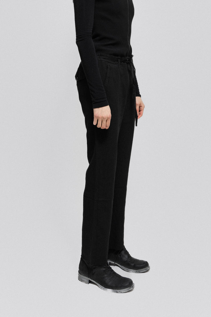 ANN DEMEULEMEESTER - Fleece wool pants with a waist strap