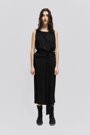 ANN DEMEULEMEESTER - FW14 Black dress with extra long waist straps to tie up