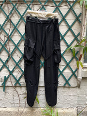 (Pre Sale) ANN DEMEULEMEESTER - FW02 Wide pants with metallic threads, parachute pockets + straps and leather lacing (runway)