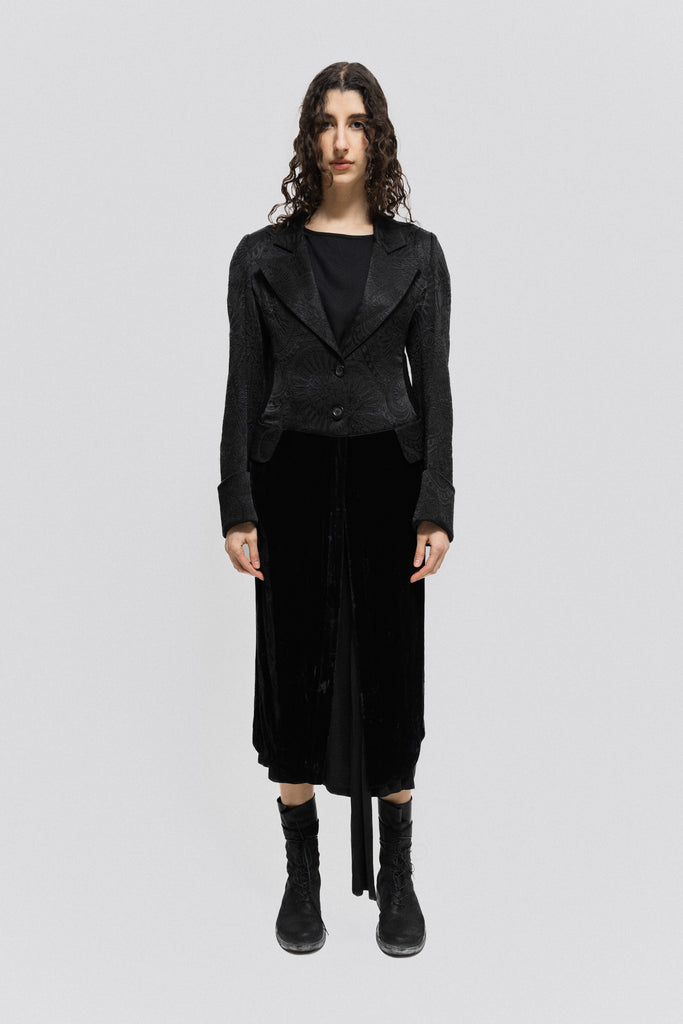 ANN DEMEULEMEESTER - FW93 Long patterned coat with velvet lapels