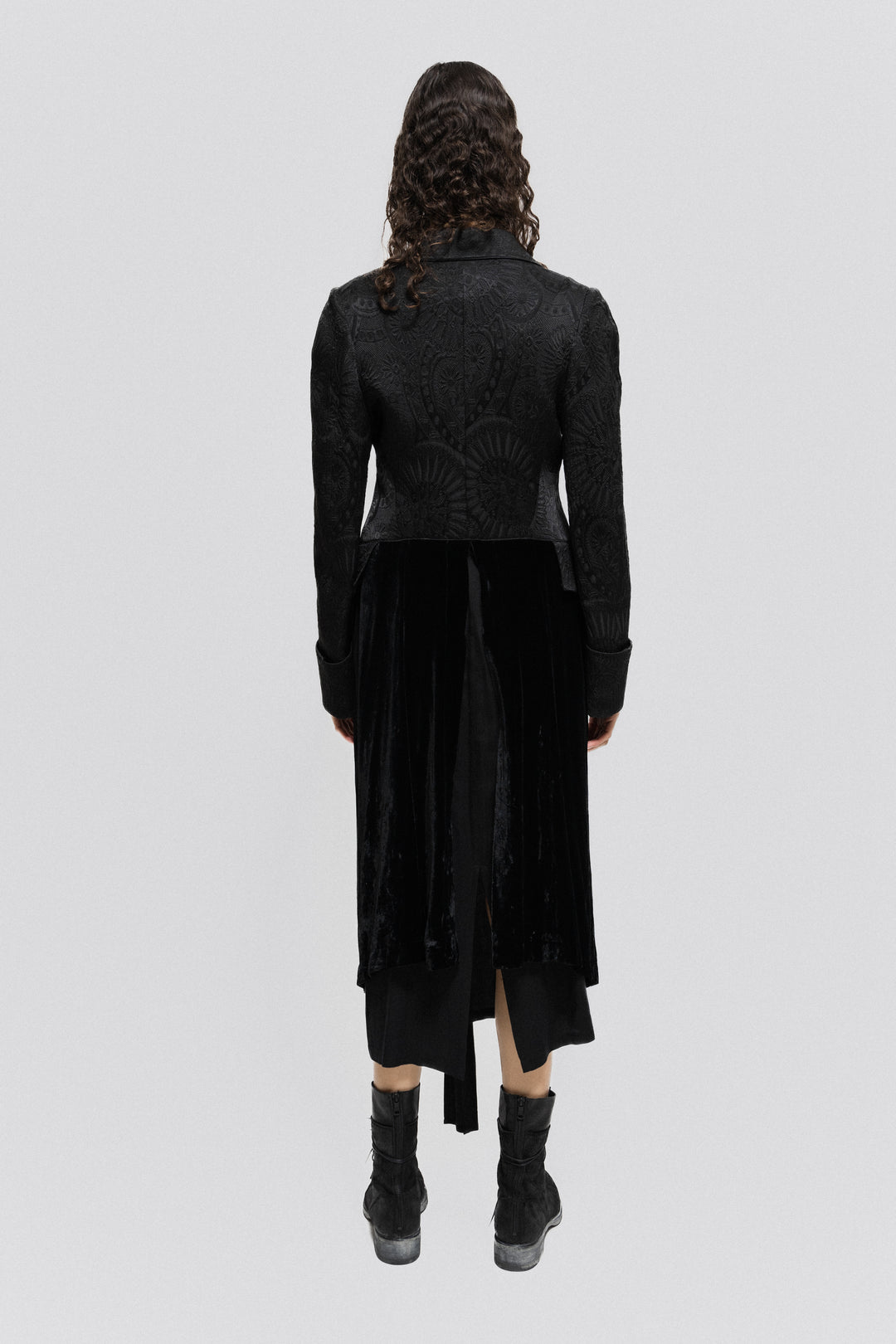 ANN DEMEULEMEESTER - FW93 Long patterned coat with velvet lapels