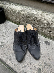 (New Arrival) ANN DEMEULEMEESTER - 1994 Pointy mules with satin floral pattern