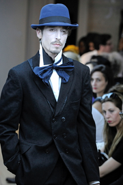 (New Arrival) YOHJI YAMAMOTO POUR HOMME - SS11 Gabardine wool double breasted jacket with removable silk collar panels (runway)