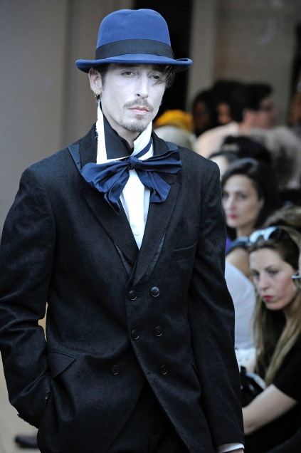 (New Arrival) YOHJI YAMAMOTO POUR HOMME - SS11 Gabardine wool double breasted jacket with removable silk collar panels (runway)