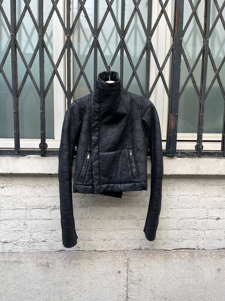 (New Arrival) RICK OWENS - FW03 "TRUCKER" Thick textured lamb leather jacket with matching fleece