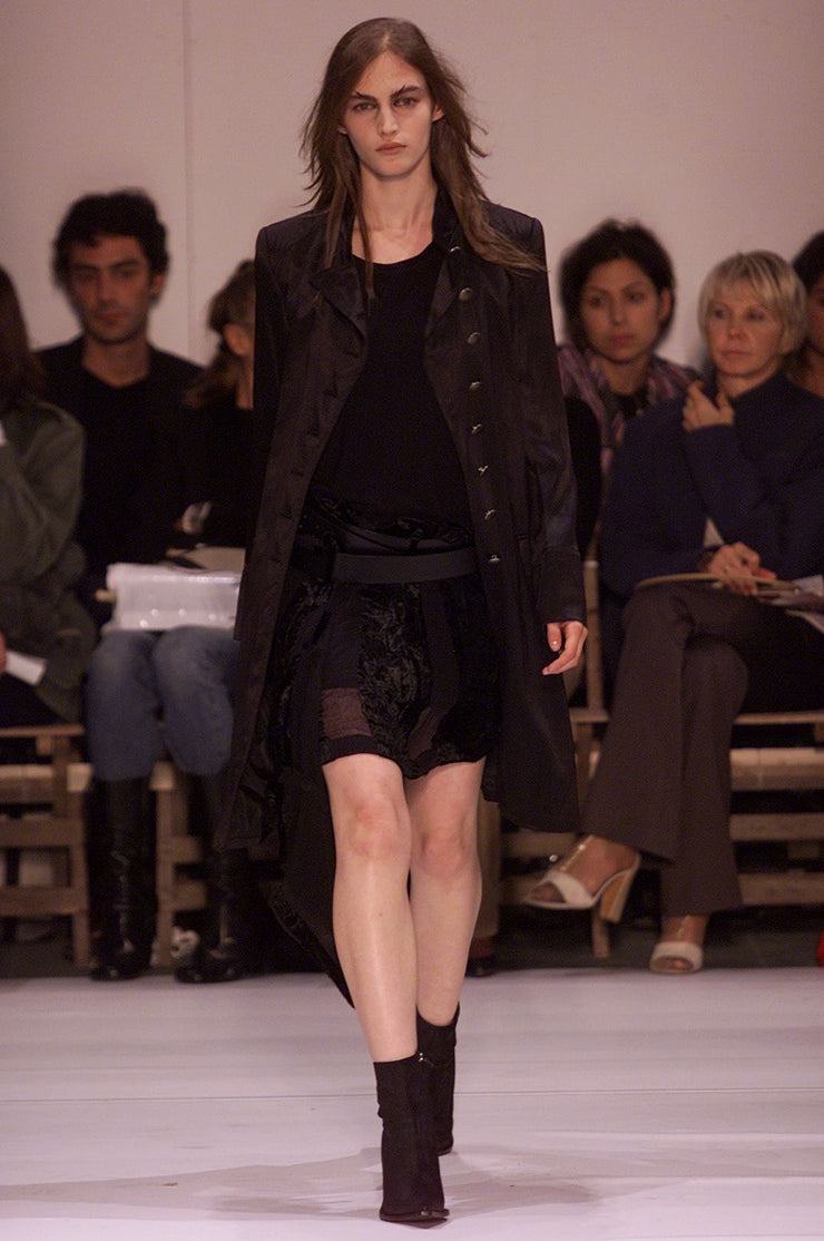 (New Arrival) ANN DEMEULEMEESTER - SS02 Silk officer jacket with decorated metal buttons (runway)