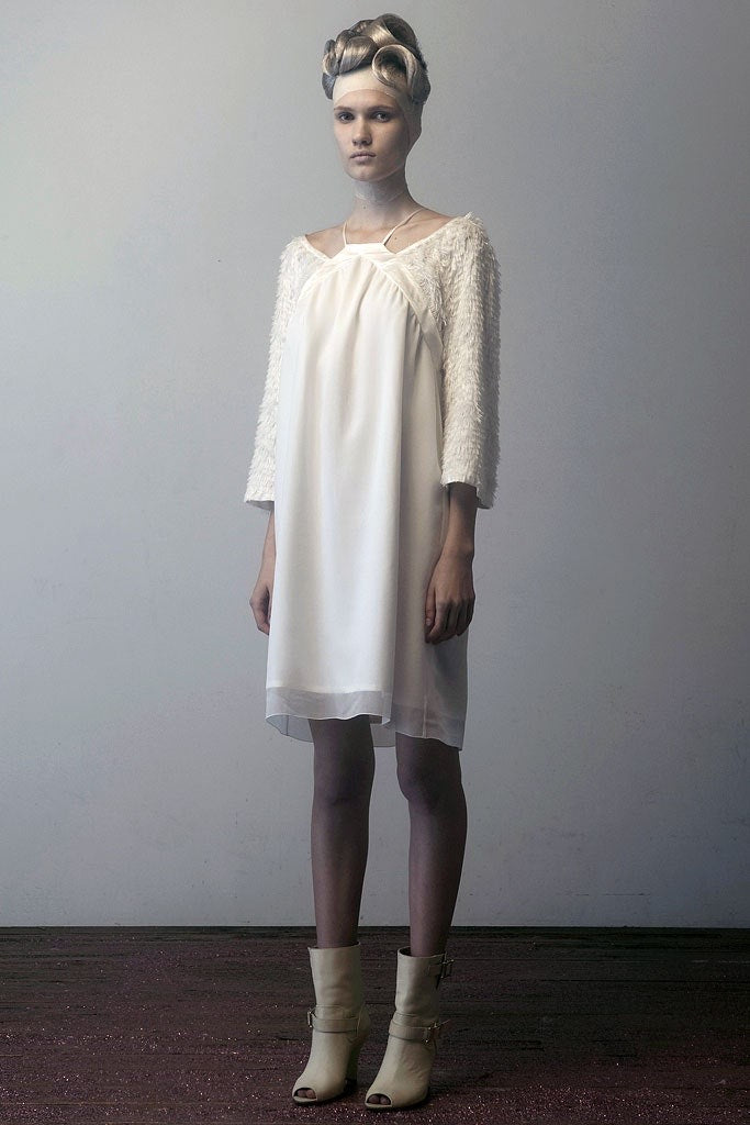 (Pre Sale) UNDERCOVER - SS09 “Grace” Silk dress with fuzzy sleeves and shoulder straps