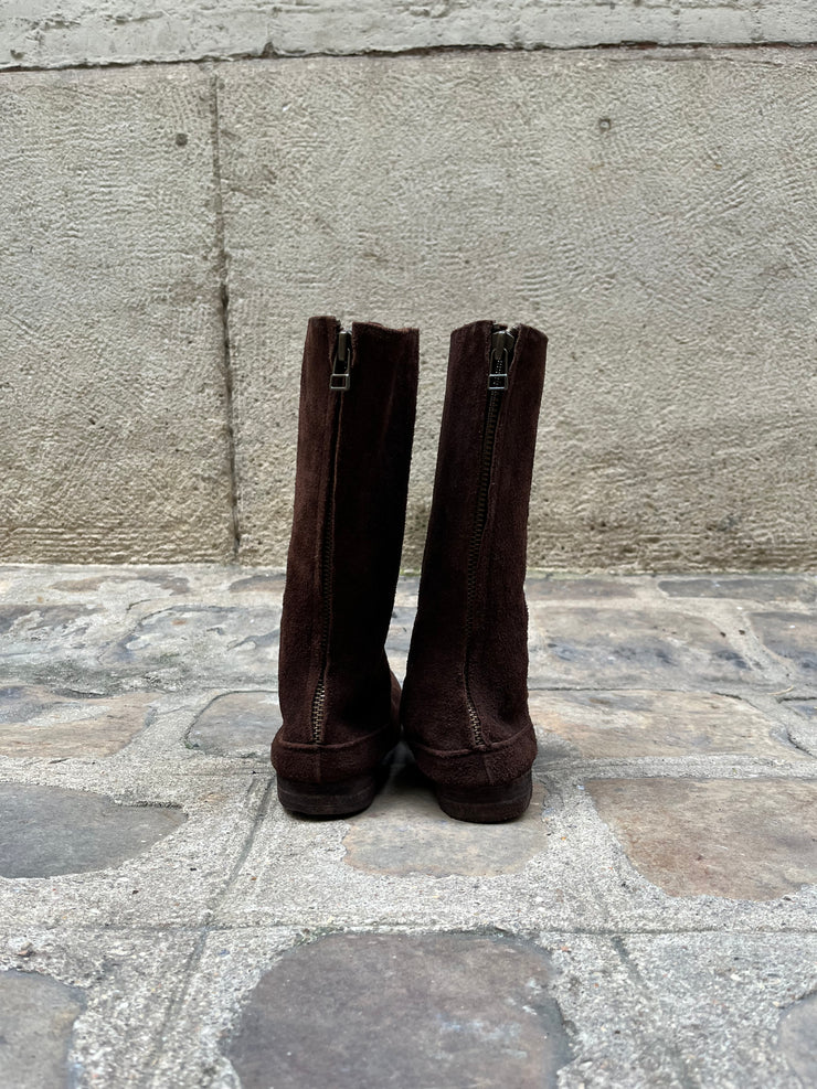 (New Arrival) CHRISTIAN PEAU - Suede leather back zip boots