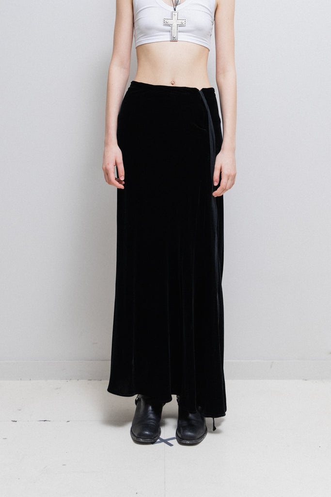 ANN DEMEULEMEESTER シルクスカート 36 ANN DEMEULEMEESTER - FW93 Silk blend long velvet skirt with side