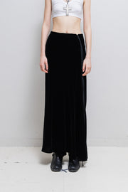 ANN DEMEULEMEESTER - FW93 Silk blend long velvet skirt with side straps
