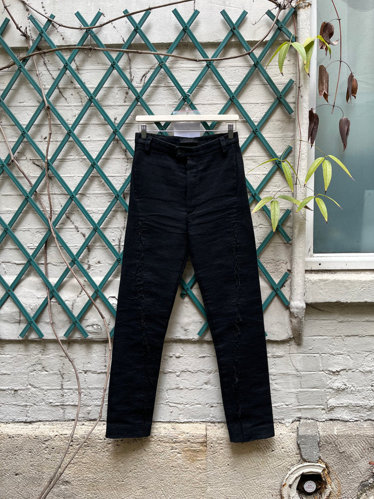 (New Arrival) OBSCUR - Linen and wool blend pants with spiral frayed seam