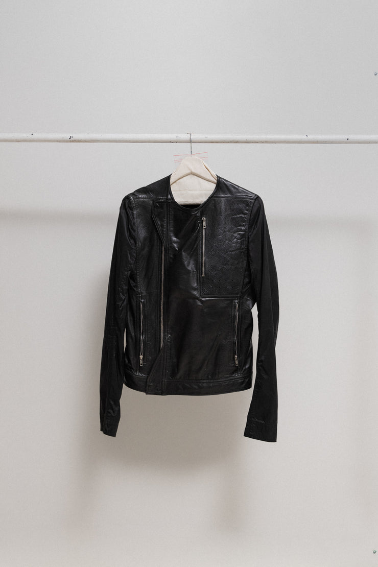 RICK OWENS - SS14 "VICIOUS" Hybrid leather jacket with elongated nylon sleeves and mesh back panel