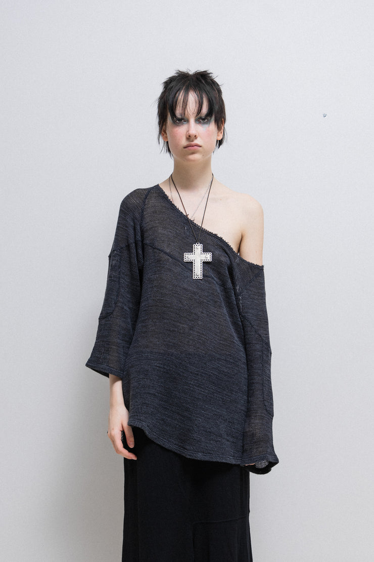 BLACKMEANS - Raw cut net cotton sweater