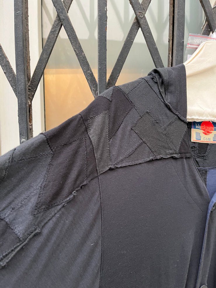 (New Arrival) BLACKMEANS - Extra long cotton jacket with patchwork sleeves and hood