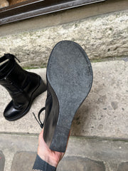 (New Arrival) ANN DEMEULEMEESTER - FW09 Calf leather wedge boots with ankle straps