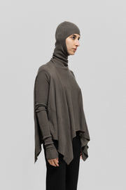 RICK OWENS - FW08 "STAG" Hooded scuba sweater with ribbed panels and tight sleeves