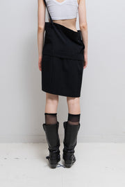 ANN DEMEULEMEESTER - FW03 Fleece wool + cotton midi skirt with straps (runway)