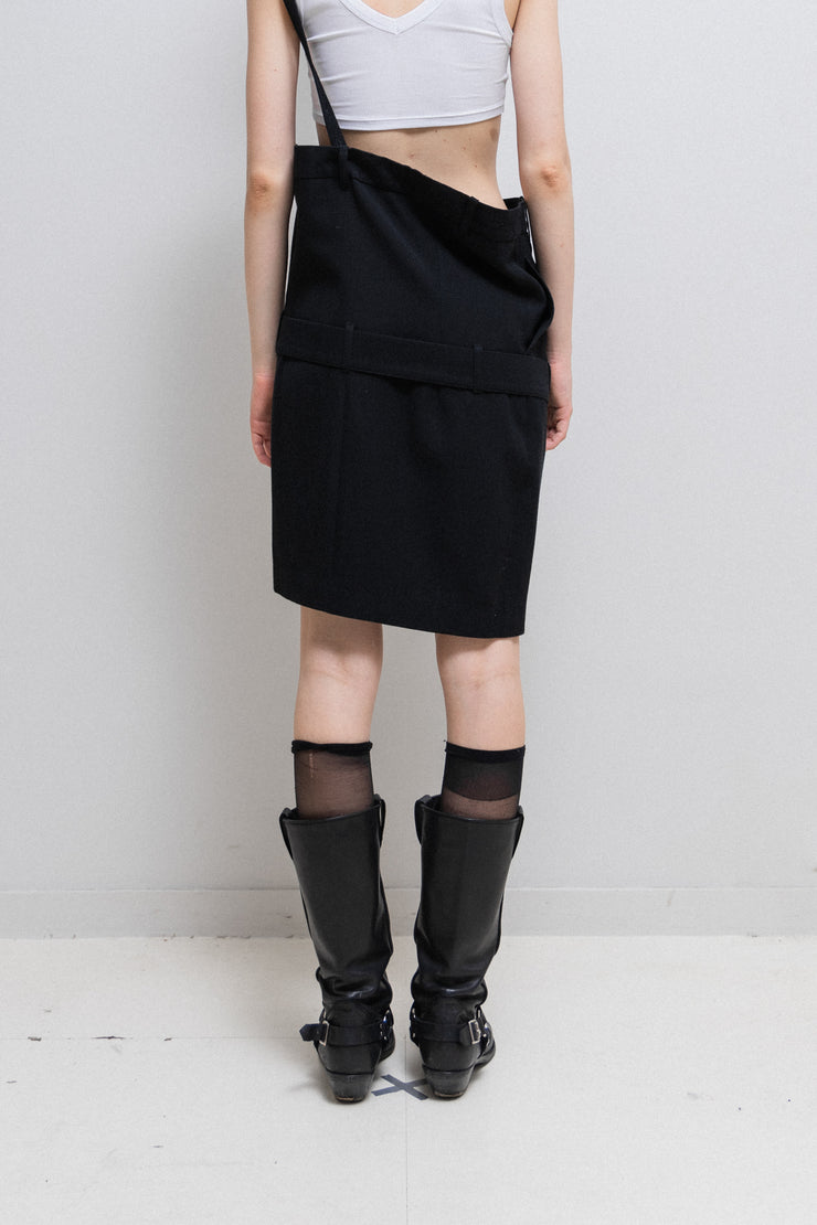 ANN DEMEULEMEESTER - FW03 Fleece wool + cotton midi skirt with straps (runway)