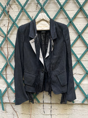 (New Arrival) ANN DEMEULEMEESTER - SS05 Cotton blend jacket with striped lapels and fringes (runway)